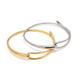 Uworld Minimalist Gold Colour Tarnish Free Fashion Stainless Steel Bangle Bracelet Metal Texture Simple Open Charm Wrist Jewellery 240313