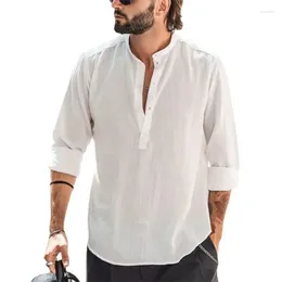 Men's Casual Shirts COLDKER Spring Summer Handsome White Blouse Cotton Linen Shirt Loose Tops Long Sleeve Tee