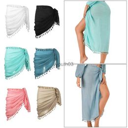 Skirts Skorts Fashion Womens Beach Wrap Skirt Sarong Cotton Tassels Short Swimsuit Bikini Cover Ups Long Swim Pareo Plus Size 240319