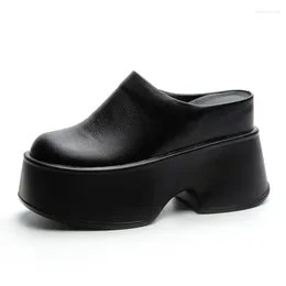 Casual Shoes 11CM Slippers Natural Cow Genuine Leather Platform Wedge Sneakers Pumps Summer Women ROME Hidden Heels Black Vulcanize