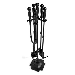 Beauty Fireplace Tools, 5 Pieces Fireside Accessories Fire Kit Set, Woodstove Tools Holder Wrought Iron Handle Indoor Fireset Stand (32 Inches)