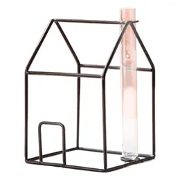 Vases House Shape Glass Vase With Metal Bracket Indoor Hydroponics Plants For Home Garden Weddin