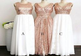 Rose Gold Sequined Three Different Style Long Bridesmaid Dresses For Wedding Elegant Maid Of Honour Gowns Women Formal Party Dresse1791038