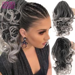 Ponytails Ponytails Short Wavy Synthetic Ponytail for Women Black Grey Ombre Claw Clip in Ponytail Hair Daily Use Party Fake Hairpieces