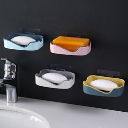 Plastic Bathroom Soap Plate Dish Bathrooms Wall Hanging Soaps Storage Tray Drain Anti-Slip Box Container Bathing Supplies TH1336
