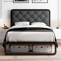 Other Bedding Supplies Double size bedstead padded platform bedstead with heavy metal plate Flat noodles diamond linen roof 12 storage space Y240320