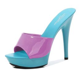 Dress Shoes Women Slipper 2020 Summer Fine Heel 13cm Shoe Platform Patent leather Pumps Sexy Stripper Hihg Heels Sandals H2403213J68HP43