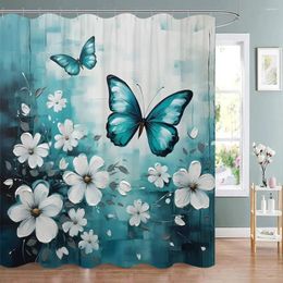 Shower Curtains Floral Curtain Watercolour Flower Bird Butterfly Plant Polyester Fabric With Hooks Bathroom Decor