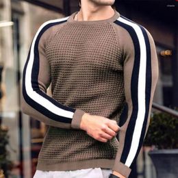 Men's Sweaters Winter Men Sweater Colour Block O-Neck Long Sleeves Knitwear Slim Fit Temperament Male Pullover For Outdoor