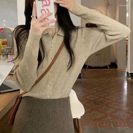 Women's Knits 2024 Spring Autumn Collar Sweater Design Sensibility Knitted Cardigan Top Unique Knitwear Base Layer