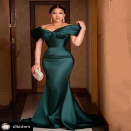 Sexy Plus Size Arabic Aso Ebi Hunter Green Mermaid Prom Dresses Off Shoulder Satin Evening Formal Party Second Reception Gowns6555015