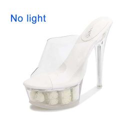Dress Shoes Crystal Slippers Women Super High Heels Plus Size Catwalk Transparent Sandals Pole Dance Platform Wedding H240321C6GBR89P