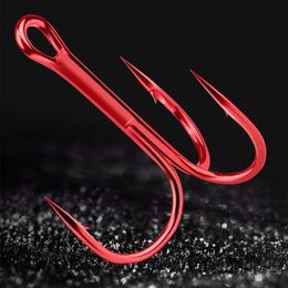 San Ben Red Nickel High Carbon Steel Belt Inverted Barb Anchor Lu Ya Fake Bait Using Three Claw Fish Hook Weihai Fishing Gear 721575