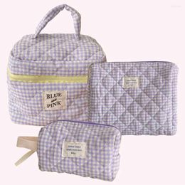 Cosmetic Bags 3Pcs Quilted Makeup Bag Chequered Organiser Storage Large Capacity Case For Women And Girls