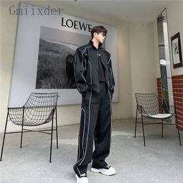 High Grade Sportswear Suits Handsome Casual Sweatshirt Jacket Men Loose Cardigan Jacket Wide Leg Pants Elegant Joggers 2pcs Set 240314