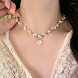 Pendant Necklaces Classic Pearl White Camellia Necklace Sweet Spring Chain Picnic Party Jewelry Accessories Gift For Women