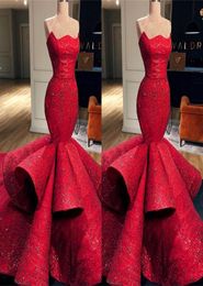 New Arrival Red Mermaid Sweetheart Satin Formal Evening Dresses 2019 Lace Sequins Long Prom Dresses Pageant Gowns BC08881251750