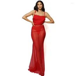 Party Dresses See Through Red Chiffon Woman Clothes Open Back Sexy Dress Floor Length Maxi Long Evening Night Gown