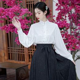 Casual Dresses IonChinese Clothing Korean VersionElements National Style Daily Stand Shirt Jacquard Horse-Face Skirt Fairy Two-Piece Suit