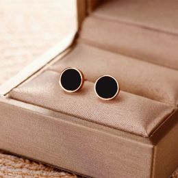 14k Yellow Gold Minimalist Earrings Simple Rose Golds Color Black Circle Stud Earrings Geometric Jewelry For Women Gifts