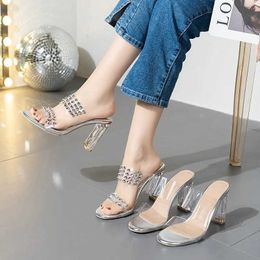 Slippers Womens Sexy High Heels Shoes 2023 Summer Fashion High-heeled Ladies Designer Transparent Banquet Sandals Slides H240325