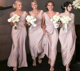 Elegant Dusty Rose Bridesmaid Dresses Long V Neck Floor Length Chiffon Draped Sleeveless Maid Of Honour Formal Dress Wedding Guest 8560857