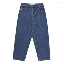 Men's Jeans Big Boy Y2K Pants Mens Hip Hop Cartoon Embroidery Retro Blue Baggy Fashion Casual Harajuku High Waist Wide Trouser