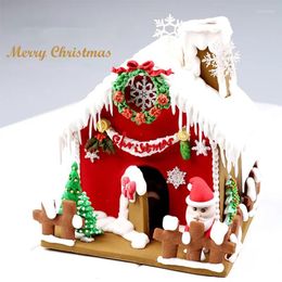 Baking Moulds Enipate Christmas 9pcs/set Cookie Cutters 3D Gingerbread House Stainess Steel Fondant Cake Mould Biscuit Mould Tools