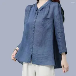 Women's Blouses Solid Color Women Shirt Stylish V-neck Lapel With Long Sleeves Pocket Casual Single For Everyday