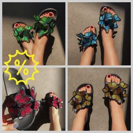 Women Summer Craft Embroidered Three Dimensional Butterfly Slippers GAI sandals fashion heel 2024 embroid Retro New Thick Heels easy matching