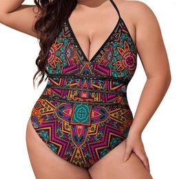 Women's Swimwear Tribal Print Boho Swimsuit Sexy Colourful One Piece Ruffled Push Up Bodysuit Trendy Graphic Beachwear Gift Idea