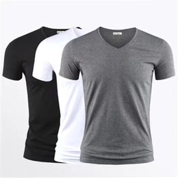 Mens T Shirt Pure Colour V Collar Short Sleeved Tops Tees Men TShirt Black Tights Man TShirts Fitness For Male Clothes 240309