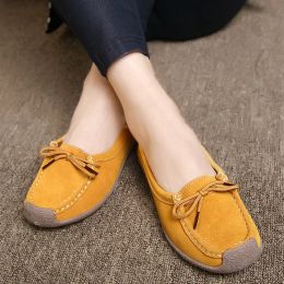 Flats Suede Leather Women's Casual Shoes Lace Up Flats Sneakers Luxury Brand Ladies Moccasins Designer Loafers Women Chaussures Femme