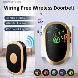 Doorbells Wireless doorbell 433Mhz home intelligent outdoor doorbell 150M waterproof remote control receiver 38 ringtone color EU US plugY240320