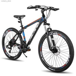 Bikes Ride-Ons US Free Shipping Hiland 26/27.5Inch Aluminium Mountain Bicyc Bike 24 Speeds with Disc Brake Suspension Fork L240319