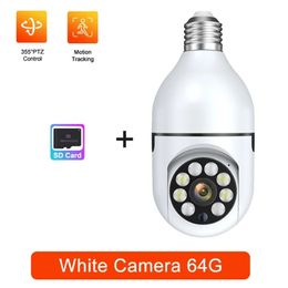 A6 355°Pan 90°Tilt Light Socket Camera Night Vision Light Bulb Security Camera Siren Auto Tracking For E27 Socket mini camera with 64G Memory Card