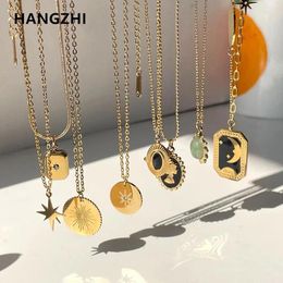 Pendant Necklaces HangZhi 2024 Korean Fashion Vintage Gold Colour Water Drop Star Necklace For Women Stainless Steel Jewellery