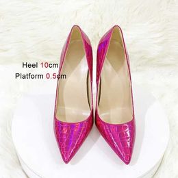 Dress Shoes 2023 New Change Colour Stone Pattern High Heels 12CM Sexy Pointed Thin Heel Single Holographic Shallow Mouth Women Pumps7179 H240321