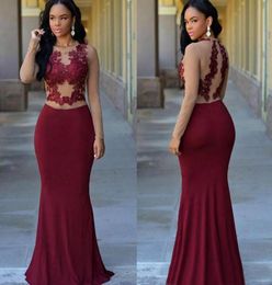 New Graduation Dresses Long Sleeves Burgundy Formal Evening Dresses Jewel Appliques Mermaid Modest Arabic Prom Party For Woman1204318