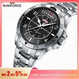NAVIFORCE Man Casual Wild Quartz Wristwatch 3ATM Water Resistant Stainless Steel Men's Watches Day and Date Display Reloj Hombre