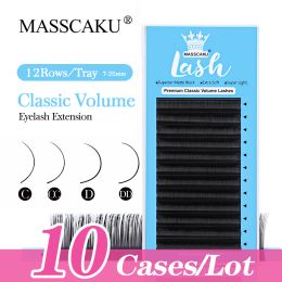 Eyelashes 10Pcs/Lot MasscakuEyelash Extensions Individual Lashes 0.15 Thickness D Curl Mixed Tray(815mm) Premium Single &Classic Lases