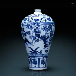 Vases Jingdezhen Hand Painted Antique Yuan Blue And White Porcelain Vase Xiao He Chasing The Hanshin Parlour Decoration