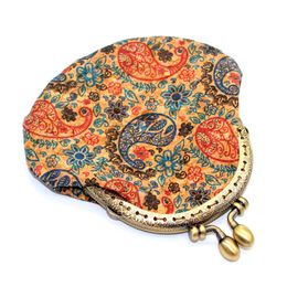 5pcs Coin Purses Cork Leather Retro Leaf Circle National Printing Short Lipstick Bag Mix Style