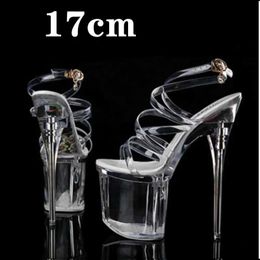 Dress Shoes New Sexy Versatile Fashion Womens 15cm Thin Heel Transparent Catwalk High Heels Crystal Sandals Model PerformanceAWGP H240321