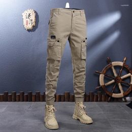 Mens Pants Khaki Classic Overalls Elastic Loose Straight Outdoor Ankle Banded Youth Mountaineering Casual