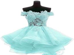 Cute Mint Green Cocktail Dresses 2019 Short Pink Evening Gowns Off Shoulder Lace A Line Special Occasion Women Mini Prom Dresses O8820083