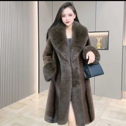 Women's Fur Faux Fur European Diao European Goods Large Fur Collar Long Coat Womens Temperament Ladies and Wealthy Women Show Slim Skin and Hair One Piece Coat