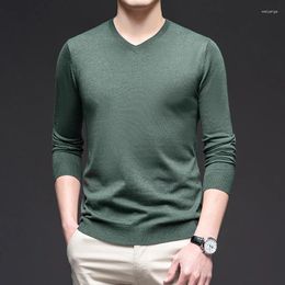 Men's Sweaters High Quality Sheep Wool Tee Tops 2024 Spring Casual Thin Knit Shirts Long Sleeve Male V-Neck Silk Sweater Clothes