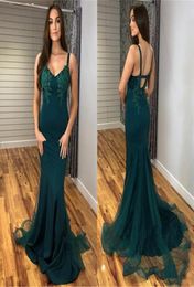 Plus Size Charming Hunter Green Mermaid Prom Dresses Backless V Neck Tulle Floor Length Cheap Simple Formal Dress Party Gown ogstu3326684