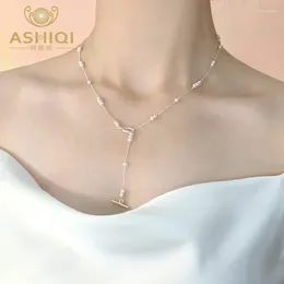 Chains ASHIQI 925 Sterling Silver Natural Freshwater Pearl Necklace Multiple Wearing For Girls Fashion Korean Jewellery